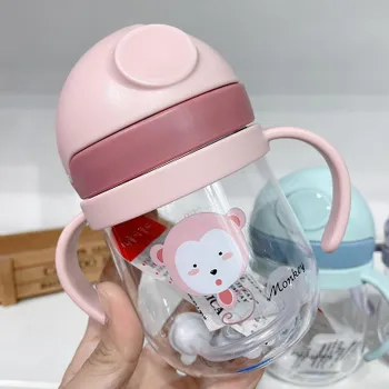 Baby Sippy Cups with Straw Bottle Drinking Water Kids Sippy Cup Anti-choked Handle Toddler Feeding Learning Water Bottle 1 Pc синий