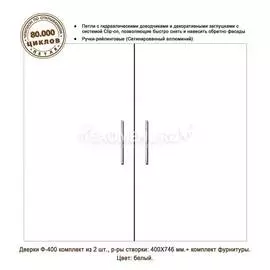 Дверки Ф-400 для подставки АТОЛЛ 400/500/650/ ПАНОРАМА 350/450/600/ ДИАРАМА 400 (белый) плита ЛДСП 16мм, кромка ПВХ 0,45 мм, 2 шт., петли с доводчиком, ручка-рейлинг