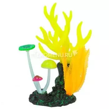Флуоресцентная аквариумная декорация GLOXY Морские кораллы желтые, 14х6,5х21см