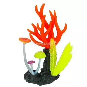 Флуорисцентная аквариумная декорация GLOXY Морские кораллы розовые, 14х6,5х21см