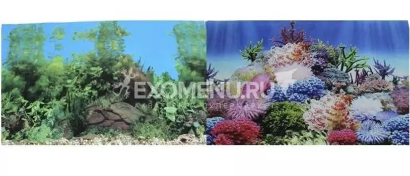 Фон для аквариума двухсторонний Коралловый рай/Подводный пейзаж 60х150см (9099/9031)