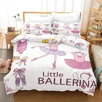 Cartoon Ballet Dancing Girl Print Polyester Bedding Sets Child Kids Covers Boys Duvet Cover Set For Teens King Size Bedding Set EU single(135x200cm)