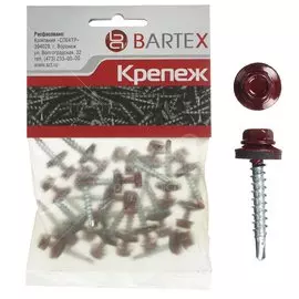 Саморез кровельный, диаметр 4.8х38 мм, 15 шт, красный, пакет, Bartex