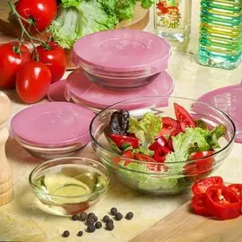 Салатник стекло, 5 шт, 9 см, 10.3 см, 12.5 см, 14 см, 17 см, с крышкой, Savory, Daniks