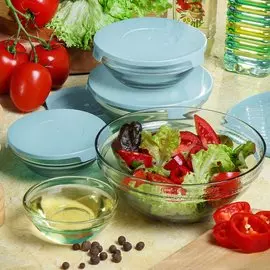 Салатник стекло, круглый, 5 шт, 9 см, 10.3 см, 12.5 см, 14 см, 17 см, с крышкой, подарочная упаковка, Daniks, мятный