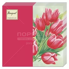 Салфетки бумажные Bouquet, Original de Luxe Тюльпаны на зеленом, 20 шт, 2 слоя, 33х33 см, 42456