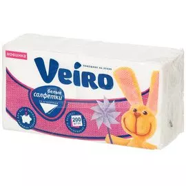 Салфетки бумажные Veiro, 200 шт, 1 слой, 24х24 см, белые, 24б1/200