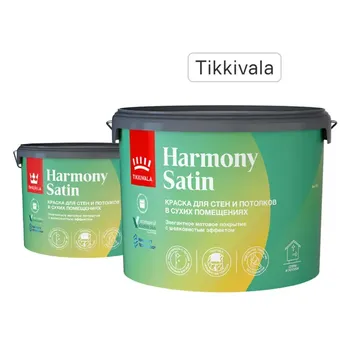 Краска для стен и потолков Tikkurila Harmony Satin моющаяся матовая цвет белый база А 9 л