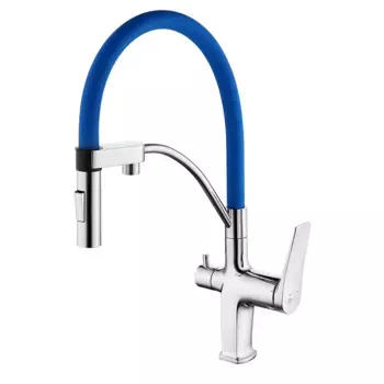 Смеситель для кухни Lemark Comfort LM3074C-Blue с подключением к фильтру и гибким изливом хром, синий