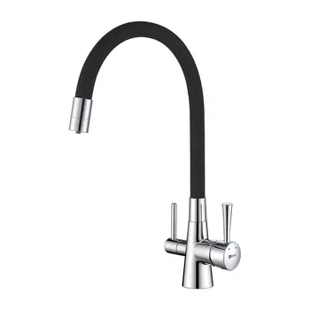 Смеситель для кухни Lemark Comfort LM3075C с гибким изливом, хром, черный