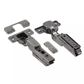 Петля SOLID PRO полунакладная самозакрывающаяся, регулировка в 3 плоскостях, с ответной планкой H-0 CLIPON, черная, без еврошурупа