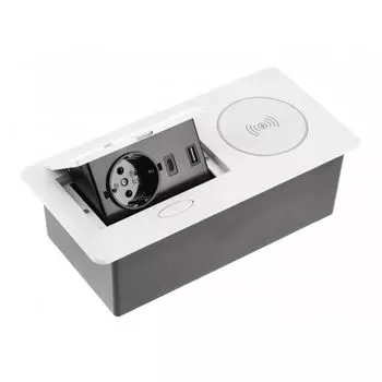 Розетка врезная AVARO PLUS AE-PB1SAVAP-10 (Schuko), 2xUSB A+C, индукционная зарядка 5W, белый, с проводом 1,5 метра