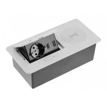 Розетка врезная AVARO PLUS AE-PB1SAVAP-53 (Schuko), 2xUSB A+C, индукционная зарядка 5W, серый, с проводом 1,5 метра