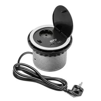 Розетка круглая врезная CHARGER AE-BPW1S2UCH-80 (Schuko), 2xUSB, 5V, 2A, провод 1,5м, серый