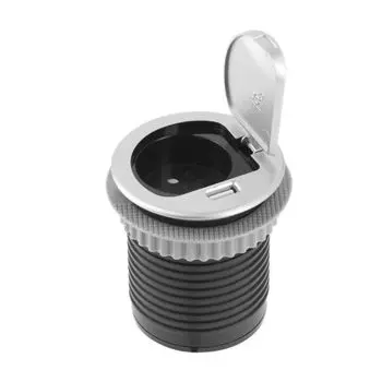 Розетка круглая врезная CHARGER MINI (Schuko), 60 мм, 1xUSB 2,4A, провод 1,9м, алюминий