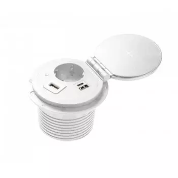 Розетка круглая врезная CHARGER PLUS AE-BPW1SACP-10 (Schuko), 2xUSB A+C, обмен USB-A, HDMI, RJ45, белый, с проводом 1,5 м