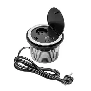 Розетка круглая врезная CHARGER AE-BPW1U2UCH-80 (French) 2xUSB 5V 2A, с проводом 1,5м, серый
