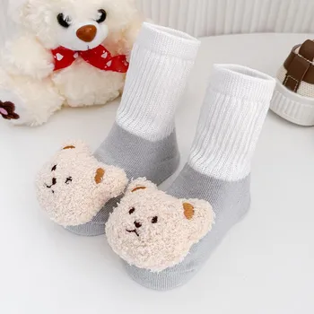 Bear Doll Baby Long Socks Anti Slip Infant Loose Mouth Stockings Winter Warm Children Floor Socks Cartoon Newborn Plush Footwear fit 0-1 Year
