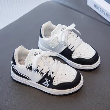Fashion Children s Sneakers 2024 Autumn New Style Boys Girls Low Top Board Shoes Kids Leather Casual Non Slip Sports Flat Shoes 26 красный