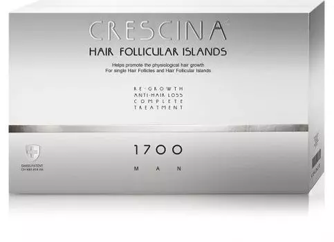 Crescina Follicular Islands 1700 - Комплекс для мужчин (лосьон для стимуляции роста волос 10*3,5 мл, лосьон против выпадения волос 10*3,5 мл)