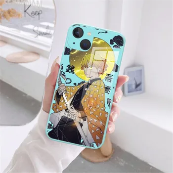 Чехол для телефона Anime Demon Slayer Kimetsu No Yaiba для iPhone 11 12 13 Pro Max X XR XS MAX X 8 7 Plus, бледно-синий чехол из закаленного стекла iPhone 7 8 SE2
