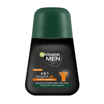 GARNIER Дезодорант-антиперспирант роликовый для тела мужской 6-в-1 защита 48ч Men