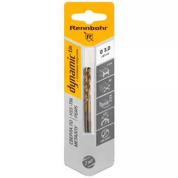 сверло по металлу RENNBOHR DYNAMIC-TIN 3,0х61мм 2шт