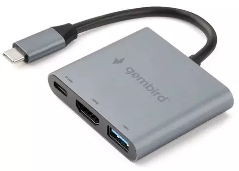 Док-станция Gembird UHB-D2 Type-C 3в1: USB3.1, PD100W, HDMI, кабель 15см, алюминий