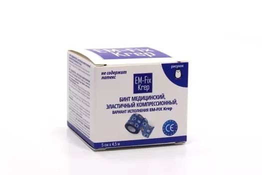 Медицинский бинт EM-Fix Krep эластичный компресс стягивающий 5 смх4,5 м рисунок