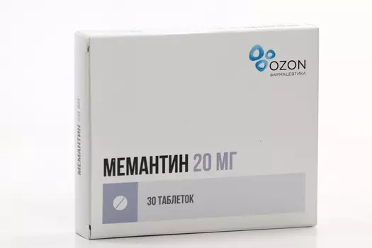 Мемантин 20 мг, 30 шт, таблетки покрытые пленочной оболочкой