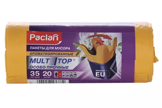 Мешки Paclan Multitop Aroma д/мусора ароматизированные в рулоне желтый 35 л, 20 шт