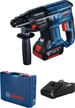 Перфоратор BOSCH GBH 180-Li Professional, аккумуляторный, SDS-Plus, 2 Дж, 1800 об/мин, 4550 уд/мин, 18V, 4 А·ч, Li-Ion, один акб, кейс, 2.3кг (0611911122) зарядное устройство в комплекте
