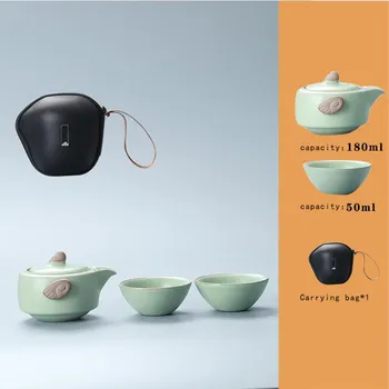 Дорожный чайный сервиз Ru Kiln, 1 чайник, 2 чашки, заварник для чая Kongfu, портативная гайвань, керамическая посуда для чайной церемонии в офисе
