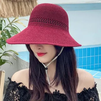 WTEMPO Spring Summer Wide Brim Solid Color Sun Hats Women Outdoor Breathable Foldable Casual Beach Sunscreen Hats 1pc розовый