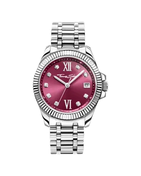 Женские часы Divine Burgundy с красным циферблатом и белыми камнями, серебристые Thomas Sabo, серебряный