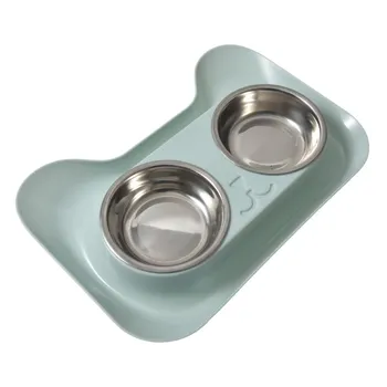 Classic Leakproof No Spill Double Stainless Steel Dish Cat Feeding Pet Drinking Bowl Food Feeder Dog Cat Food Container Tray
