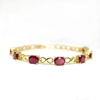 Bolaijewelry Драгоценный и элегантный браслет с натуральным рубином, камень июля, благородный настоящий драгоценный камень, женские ювелирные украшения для помолвки и годовщины 19cm белый