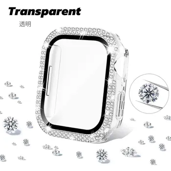 Защитное стекло для экрана из закаленного стекла для Apple Watch Case 45 мм/41 мм/40 мм Series 9/8/7/6/se/5/4 Diamond PC для iWatch 38 мм/42 мм/44 мм Series 7 8 9 45MM чёрный