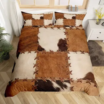 Комплект постельного белья с принтом коровы King Queen Highland Cow Cattle Bull Fur Cover Пододеяльник из коровьей кожи Pink Rose из полиэстера 70x133cm 2pcs