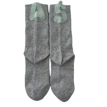 Comfortable Simple Cotton Mid-calf Socks Asymmetric Words Printing Socks Breathable Plush Ball Women Tube Socks Girl