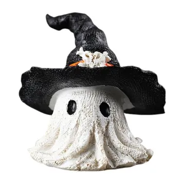 Halloween Ornament Ghost Mage Style Resin Statue Playful Smile Face Figure Lightweight Halloween Party Decor фиолетовый