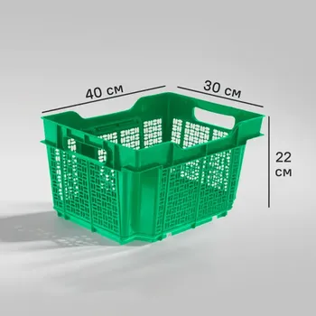 Ящик полимерный многооборотный 40x30x22 см пластик без крышки цвет зеленый