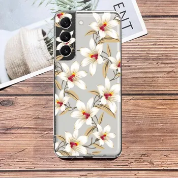 Прозрачный чехол с белым цветком и цветочным принтом для Samsung Galaxy S23 S22 S21 S20 Fe Ultra S10 S9 S8 Plus 10e S10lite Note 10plus 20ultra Samsung S10 Lite