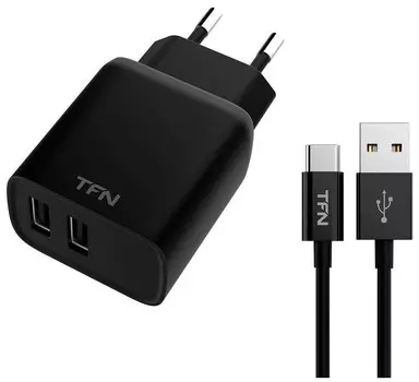 Сетевое зарядное устройство TFN RAPID 2.4A+TypeC black (TFN-WCRPD12W2U03)