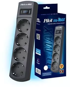 Сетевой фильтр Pilot m-MAX (7м, 4 розетки, серый)