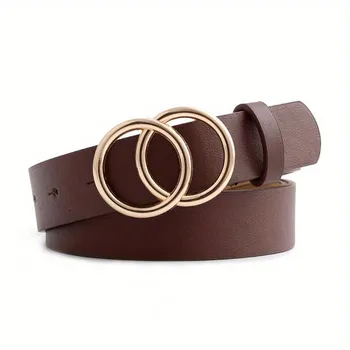 Double Loop Buckle Design Belt Casual Jeans Dress Women s Leather Black Brown Adjustable Belt Uniform size красный