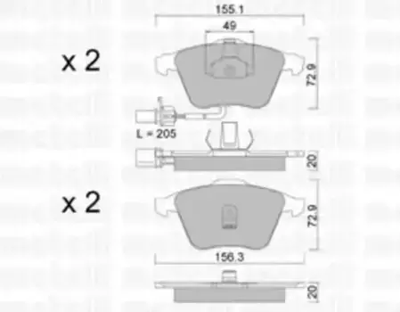 Тормозные колодки дисковые передняя ось METELLI 22-0549-0