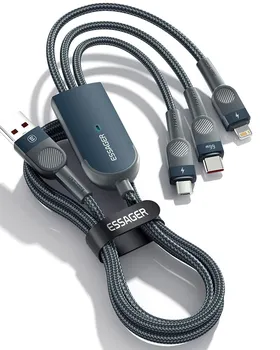 Essager 6A 66W 3 в 1 USB Type C Кабель Micro USB Провод для IPhone 14 13 Pro Max Samsung Xiaomi Huawei POCO Шнур для передачи данных мобильного телефона 1.2m чёрный