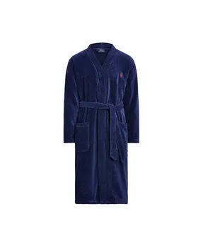 Мужской халат-кимоно из мягкого велюра и хлопка для сна Polo Ralph Lauren, синий