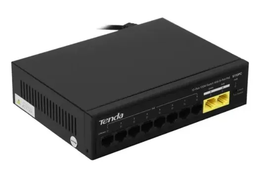 Коммутатор неуправляемый Tenda S110PC PoE, 10 портов, 10x100 Мбит/с, PoE 8х до 30 Вт, настольный